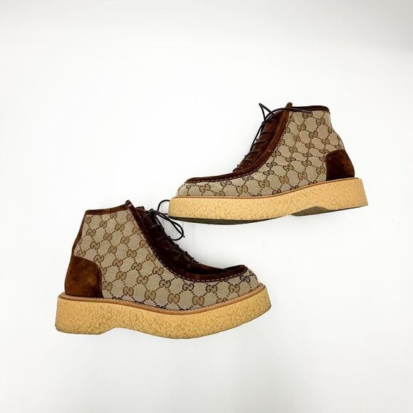 Gucci GG Supreme Monogram Brown Suede Boots US Men’s 7.5 - Picture 8 of 12